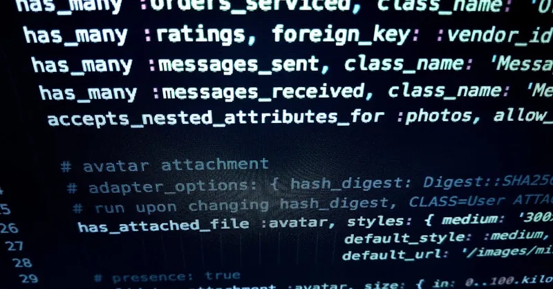 Close-up image featuring detailed programming code on a computer screen, ideal for tech-related themes.